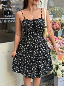 GalTyme Váy hai dây eo xếp ly họa tiết hoa nhí kiểu dáng nghỉ hè dành cho phụ nữ cỡ lớn - Nhiều màu - Xem 5
