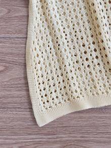 GlowEve Yellow Hollow Knit Camisole Dress For Women, Spring/Summer, Layerable Mid-Length Cover Up Knit Top - Yellow - View 4