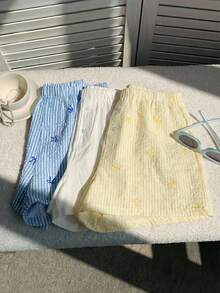 Comfortcana 3件套女士夏季休闲条纹短裤套装 - 彩色 - 查看 5