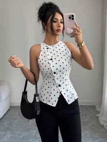 Elenzga A Lady Weaves An Elegant Sleeveless Summer Shirt - White - View 3