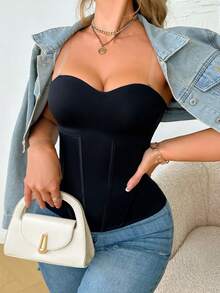 NudeFit 1 buah Pakaian Dalam Pembentuk Tubuh Wanita dengan Cup Katun, Tanpa Tali Bahu, Anti Selip, Pengontrol Perut yang Ampuh, Atasan Pembentuk Tubuh yang Nyaman - Hitam - View 6