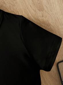 SHEIN 2件套男婴休闲时尚字母及洛杉矶加州图案印花黑色短袖T恤和短裤套装，适合夏季外出穿着 - 黑色 - 查看 4