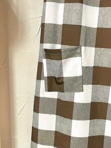 EMERY ROSE 大码女式黑白格子短袖连衣裙，早春 - 卡其色 - 查看 4