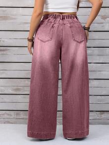 EMERY ROSE Plus Size Women Casual Vacation Daily Commute Fashion Street Button Fly Washed Loose Wide Leg Jeans - Dusty Pink - View 4