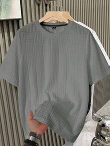 Manfinity Homme Men's Casual Plaid Round Neck Daily Wear Short Sleeve T-Shirt - Grey - View 3