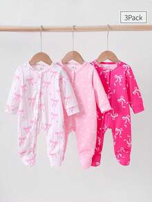 Bộ 3 món áo liền quần dài tay họa tiết trái tim dễ thương cho bé sơ sinh, trang phục mặc nhà thời trang và ngọt ngào. - Nhiều màu - Xem 4