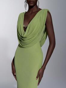 Elitara Đầm dạ hội thanh lịch, lãng mạn với cổ chữ V sâu, khóa kim loại, vạt đuôi cá, thích hợp cho các lễ hội, đám cưới, dạ tiệc, hòa nhạc, sự kiện kinh doanh, và các dịp dành cho người nổi tiếng trên mạng xã hội. - màu xanh lá - Xem 8