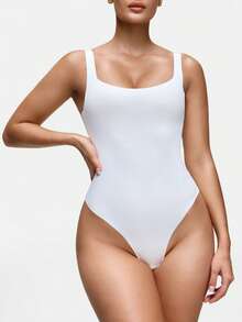 SHAPORA Women's Casual Solid Color Sleeveless Jumpsuit With Seamless Sexy U-Shape Crotch Thong - White - View 4