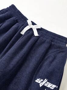 SHEIN Teen Boy/Teen Boys' Casual Everyday Comfortable Printed Loose Straight Leg Sweatpants - Navy Blue - View 4