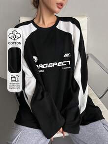 DAZY 字母印花插肩袖长袖T恤衫平纹针织衫、图案T恤