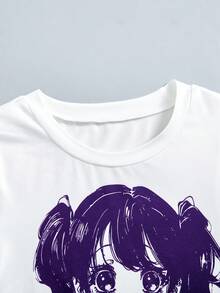 Sparklyn Bộ 2 món cho bé gái, phong cách đường phố cá tính, năng động, họa tiết ngôi sao đính kèm, áo thun dệt kim ngắn ôm sát + quần cargo ống rộng in họa tiết giả denim. - Màu tím - Xem 4