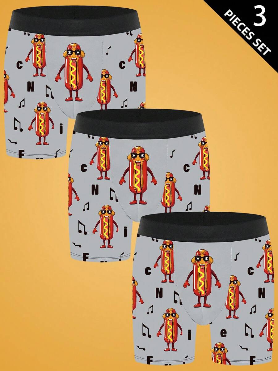 3pcs/Pack Men's Printed Boxer Briefs - Multicolor - View 1