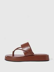 HighSole 女士简约系带方头厚底一脚蹬凉鞋，棕色，柔软舒适，防滑，适合休闲、通勤、购物、海滩、度假等场合，百搭夏季单品 - 棕色 - 查看 2