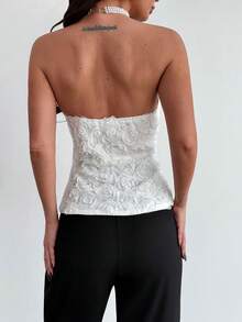 Firerie Women's Elegant & Refined Romantic Atmosphere Valentine's Day Date Party Wedding Guest Asymmetrical Hem Rose Texture Fabric Fitted X-Shape White Bandeau Top - White - View 8