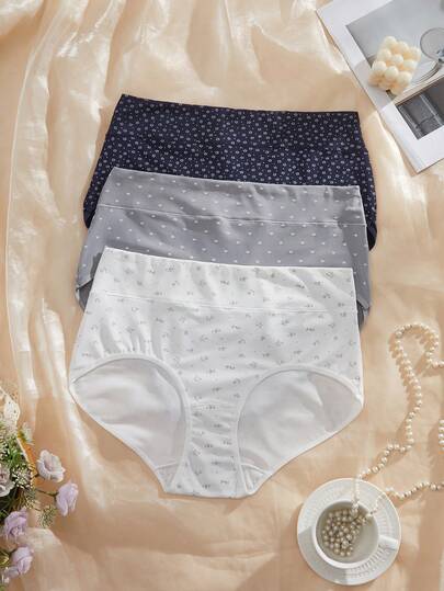 3pcs/Pack Plus Size All-Over Print Comfortable Briefs