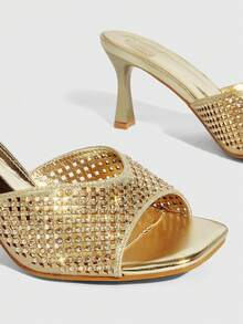 CUCCOO SZL 女士亮面镂空尖头高跟凉鞋 - 金色 - 查看 5