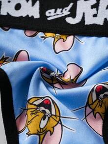 TOM & JERRY X SHEIN Women's Cartoon Pattern Contrast Letter Tape Thong - Blue - View 4