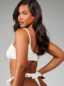 MISSGUIDED Textured Tiered Ruffle Thong Lingerie Intimates Frilly Layered Underwear Cheeky Brazilian String Panties - White - View 2