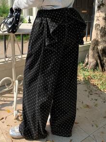 Dazy Plus 大码波点印花宽松荷叶边休闲长裤，适合所有季节的女士牛仔裤 - 黑色 - 查看 6