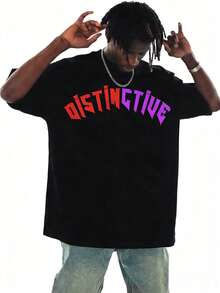 ROMWE MEN Street Life 男士休闲卡通字母印花T恤，夏季款 - 黑色 - 查看 2