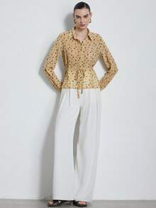 Aveloria Modichic 优雅通勤长袖衬衫，随机水波点印花系带，时尚百搭，秋冬款 - 彩色 - 查看 2