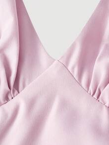 SHEIN MOD 女士复古纯色吊带连衣裙，露背设计，超大蝴蝶结，浪漫荷叶边下摆，适合约会、派对、假日、下午茶、生日、婚礼宾客礼服、婚礼季等场合。 - 粉色 - 查看 5