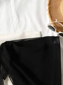 SHEIN 2pcs Tween Girls' Chiffon Beach Cover-Up Dress Set - Black - View 4