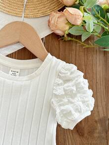 SHEIN 2pcs Cute Casual Solid Color Bubble Short Sleeve Knit Tops, "Babygirl" - Multicolor - View 3