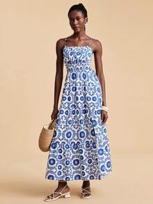 Travachic Women's Summer Bohemian Vacation Floral Print High Slit Waist Cinched Maxi Cami Dress - Multicolor - View 3