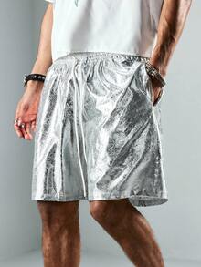 ROMWE MEN Street Life 男士休闲抽绳腰银色5英寸短裤 - 銀色 - 查看 5