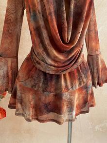 Soleia 女士深V领荷叶边复古度假约会迷你连衣裙 - 彩色 - 查看 4