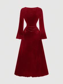 SHEIN MOD 女士喇叭袖连衣裙 - 紅色 - 查看 2