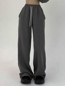 DAZY 女式纯色抽绳腰裤秋季 - 灰色 - 查看 5