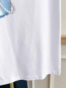 Franclia 女士撞色印花短袖休闲圆领T恤 - 白色 - 查看 5