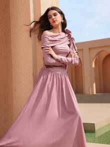 Graceveil 优雅法式蝴蝶结收腰连衣裙 - 藕粉色 - 查看 6