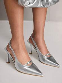 CUCCOO SZL Women's Silver Pointed Toe Buckle Design Elegant High Heels - Silver - View 3