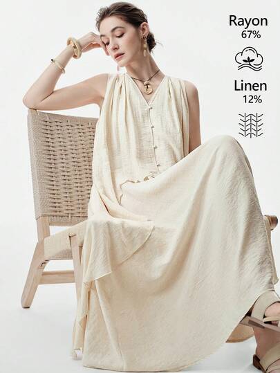 Aalyst Women's Solid Color Sleeveless 2 In 1 Long Dress