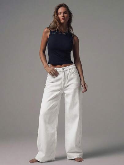 MUSERA Mid Waist Wide Leg Mid Blue Wash Silver Button Detail Denim Jeans Mid Rise Casual Fall Autumn Winter Night Out Back To School Office Work Date Night Core Denim Chic Spring Summer