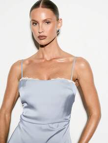 KIZN 精致蕾丝边缎面迷你A字型派对晚礼服 无袖吊带正式伴娘特殊场合礼服 - 淺藍色 - 查看 6