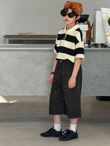 青少年男童豹纹口袋宽松休闲牛仔短裤 - 棕色 - 查看 7