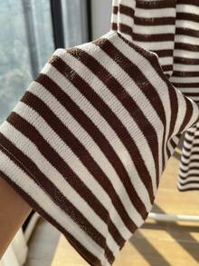 Comfortcana 加大码黑白条纹休闲抽绳裤，秋冬款 - 咖啡棕 - 查看 6