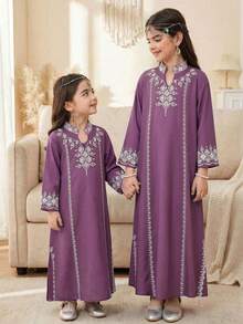 SHEIN Áo choàng dáng chữ A rộng rãi, tay lửng 3/4, xẻ tà, in họa tiết, dành cho bé gái tuổi teen, màu xanh dương và xanh lá cây. - Màu vàng - Xem 7