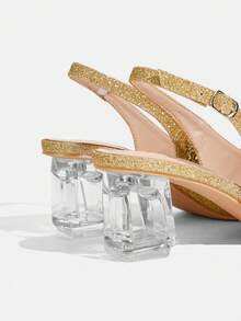 CUCCOO TILAWA Women's Crystal Heel Glass Rhinestone Pointed Toe Gold High Heel Pumps, Suitable For Outings, Banquets, Parties And Other Events - Gold - View 4