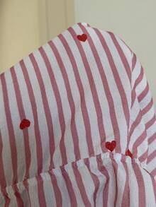 Dream Adore 甜美条纹爱心印花蝴蝶结纽扣装饰吊带背心和直筒裤女士睡衣套装 - 粉色 - 查看 7