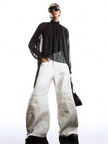 LYSMO 2026 新款极简主义春季女装纯色网纱拼接透视性感立领长袖衬衫/夏季/夏季衬衫/夏季/女士夏季/夏季上衣/女士夏季/春季女装/春季/春假/派对上衣/女士沙滩装/女士沙滩装/沙滩/婚礼及活动/婚礼/外出上衣/外出上衣/女士外出上衣/外出/外出上衣/毕业典礼/女士优雅衬衫/女士度假/女士休闲衬衫/女士休闲/女士衬衫/Y2K/波西米亚风衬衫/黑色衬衫 - 黑色 - 查看 4