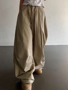 Livesso 女士抽绳腰带纯棉户外裤 - 米色 - 查看 10