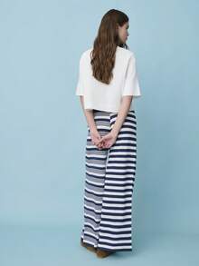 Nöista Wide-Leg Pants, Bold Horizontal Navy And White Stripes With An Elastic Waistband. Spring, Summer, Women. - Royal Blue - View 2