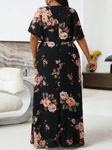 EMERY ROSE Bộ jumpsuit ống rộng tay bồng in hoa thanh lịch dành cho nữ cỡ lớn, kiểu dáng nghỉ dưỡng. - Nhiều màu - Xem 2