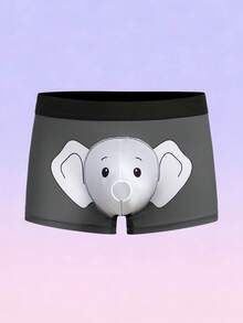 FeverCity Men's Comfortable Elastic Waist Elephant Print Boxer Briefs - Grey - View 3