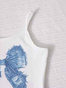 SHEIN ChillGRL 3pcs Girls Bow Strap Top With Cutout Shoulder Design And Bowknot Wide Leg Pants, Suitable For Outing And Travel In Early Autumn - Blue - View 4